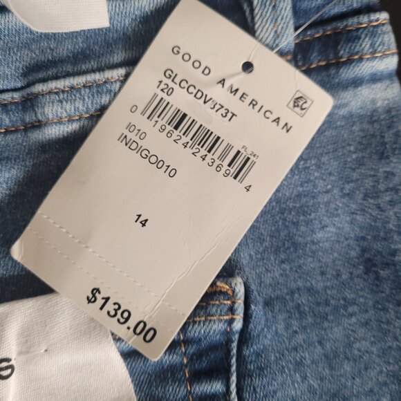 NEW GOOD AMERICAN Good Legs Skinny Jeans Indigo Blue Frayed Ankle Size 14 32/29 - Picture 5 of 8